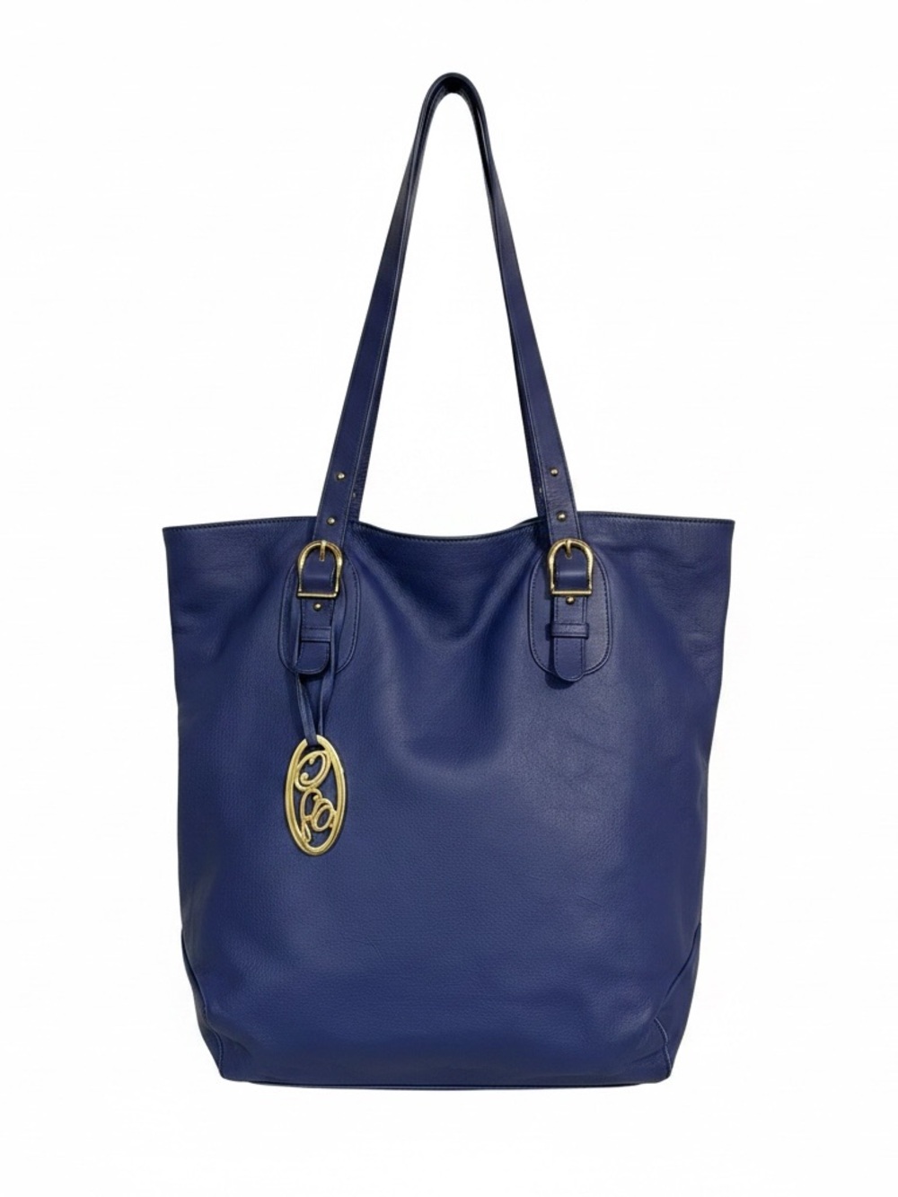 Onna Ehrlich Blue Leather Tote Bag Purse with Bag Charm